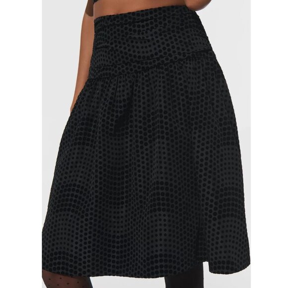 Anthropologie Maeve Taffeta Dot Midi Skirt Black Size 0 - Picture 1 of 10